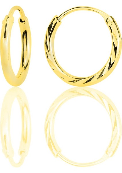 Gümüş Altın Yaldızlı Lazer Işlemeli Halka Küpe SGTL12522GOLD