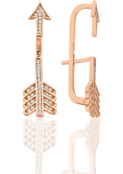 Gümüş Rose Zirkon Taşlı Ok Modeli Tasarım Hayalet Küpe SGTL12549ROSE
