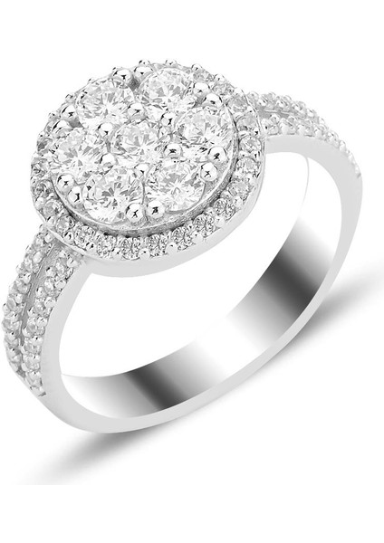 Gümüş Rodyumlu Zirkon Taşlı Pırlanta Montür Tasarım Yüzük