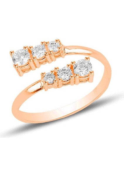 Gümüş Rose Zirkon Taşlı Üstten Ayarlamalı Pırıltı Yüzük SGTL12574ROSE