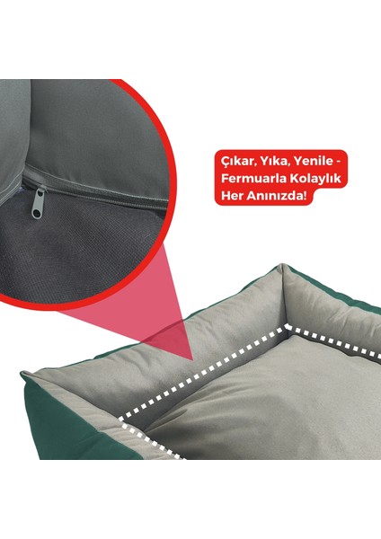 Siesta Kedi Yatağı ve Köpek Yatağı Tüy Tutmaz Kumaş, Su Itici Kumaş Yedek Kılıflı ,Fermuarlı 55X60X23 Turkuaz Yeşili