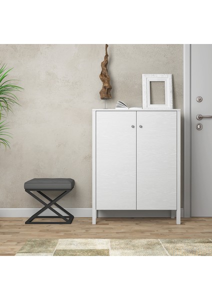 Sakura Artemis 2 Kapaklı Raflı Ayakkabılık-Wood Beyaz-Minifiks Bağlantılı