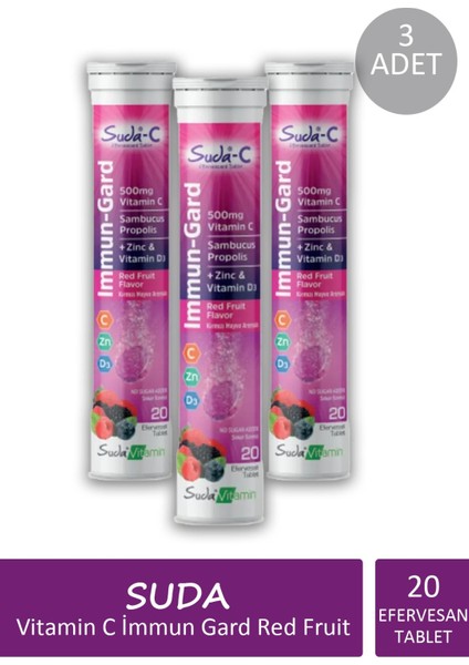 C Immun Gard Red Fruit 20 Efervesan Tablet x 3 Adet