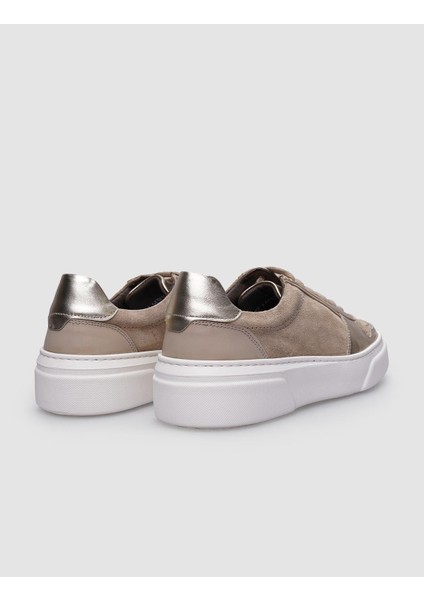 Deri Bej Bağcıklı Kadın Sneaker