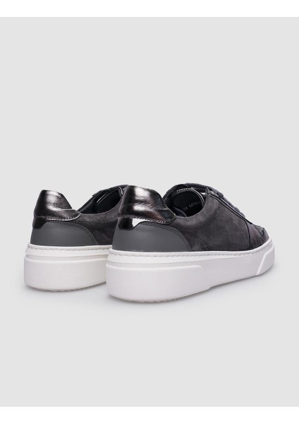 Deri Gri Bağcıklı Kadın Sneaker