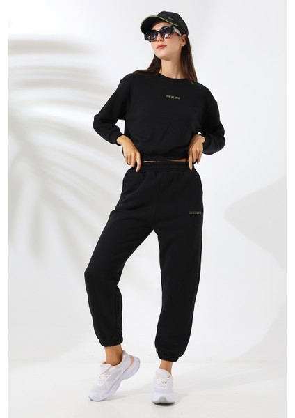 Enjeksiyon Baskılı Şardonlu Eşofman Takımı 21698 Siyah fiyatları