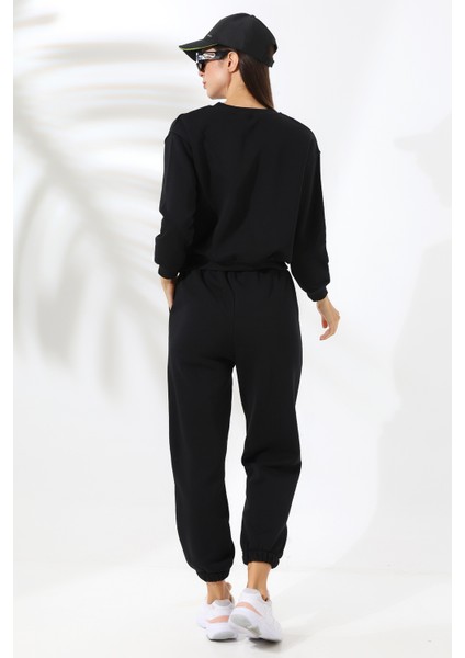 Enjeksiyon Baskılı Şardonlu Eşofman Takımı 21698 Siyah fırsatları