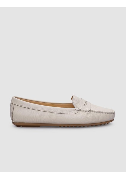 %100 Hakiki Deri Bej Kadın Loafer