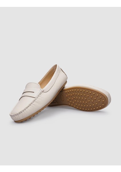 %100 Hakiki Deri Bej Kadın Loafer modelleri