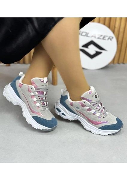 Kadın Bağcıklı Triko Spor Ayakkabı-Mavi