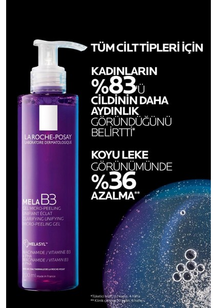 La Roche-Posay Mela B3 Koyu Leke Karşıtı Temizleme Jeli 200 Ml +  Mela B3 Leke Karşıtı Serum 30 Ml  +  Anthelios Uvmune 400 Invisible Fluid Spf50+ 50 Ml