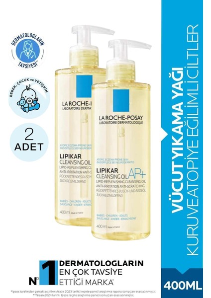 La Roche-Posay Lipikar Ap+ Temizleyici Yağ 400 Ml 2 Adet