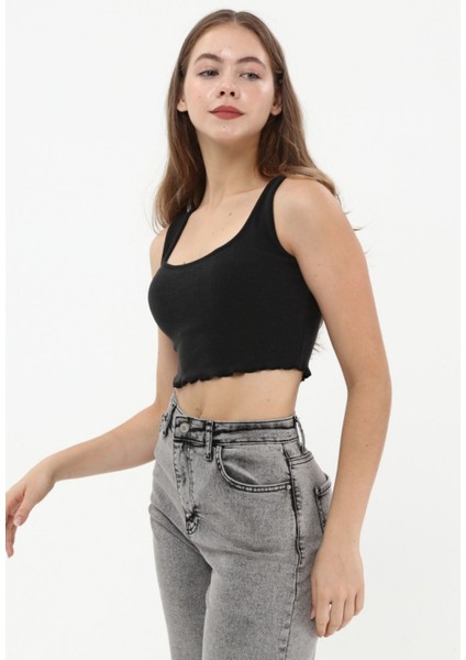 Siyah Askılı Crop Top Bluz indirimleri