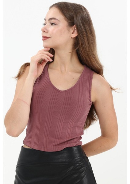 Bordo Kalın Askılı ve Yaka Crop