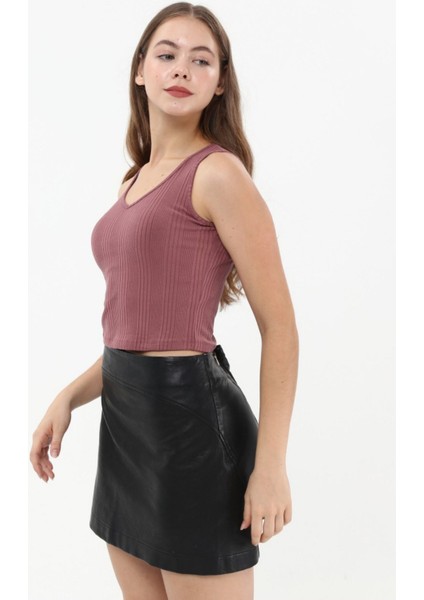 Bordo Kalın Askılı ve Yaka Crop fiyatları