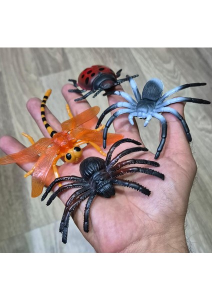 Böcek Serisi Çekirge, Arı, Yarasa, Örümcek, Uğur Böceği, Peygamberdevesi, Tarantula Oyuncak Hayvan 8 Büyük Parça