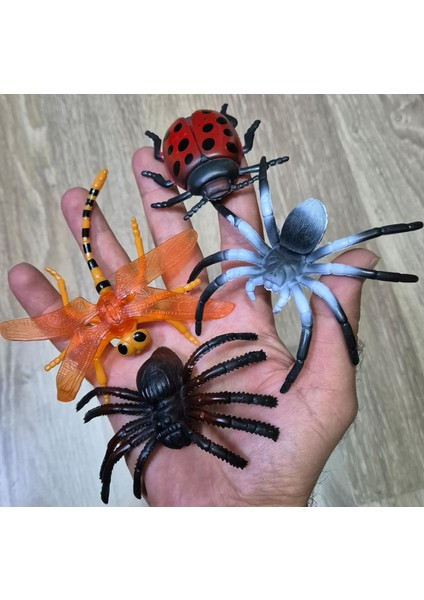 Böcek Serisi Çekirge, Arı, Yarasa, Örümcek, Uğur Böceği, Peygamberdevesi, Tarantula Oyuncak Hayvan 8 Büyük Parça