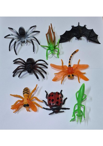 Böcek Serisi Çekirge, Arı, Yarasa, Örümcek, Uğur Böceği, Peygamberdevesi, Tarantula Oyuncak Hayvan 8 Büyük Parça