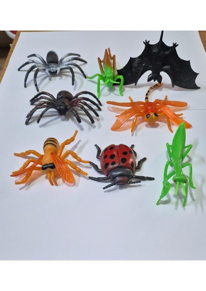 Böcek Serisi Çekirge, Arı, Yarasa, Örümcek, Uğur Böceği, Peygamberdevesi, Tarantula Oyuncak Hayvan 8 Büyük Parça