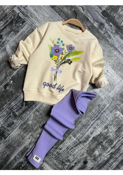 Good Life Çiçek Baskılı Fitilli Kız çocuk takım - Lila modelleri