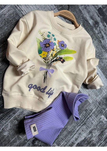 Good Life Çiçek Baskılı Fitilli Kız çocuk takım - Lila fırsatları