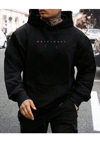 Büyük Beden Özel Tasarım Kapüşonlu Orıgınals Baskılı Şardonlu Battal Erkek Sweatshırt