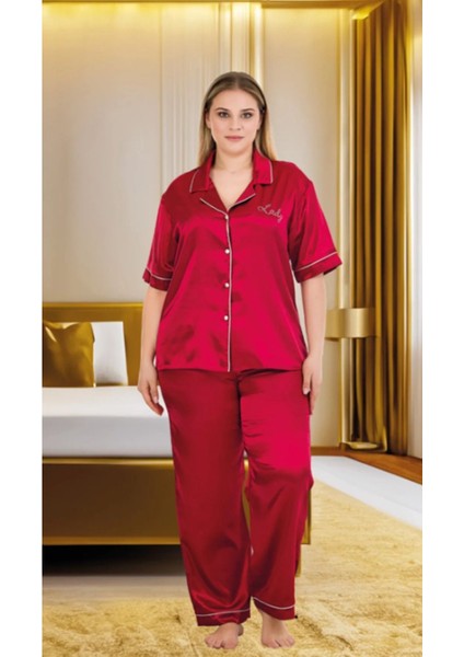 Kırmızı Düz Kısa Kollu 2XL-3XL-4XL Beden Pijama Takımı