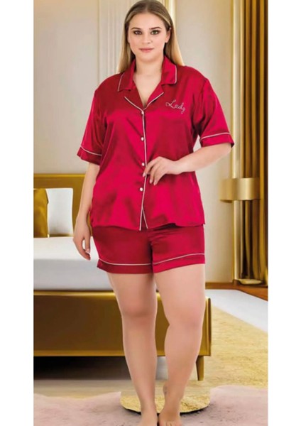 Kırmızı Düz Şortlu 2XL-3XL-4XL Beden Pijama Takımı