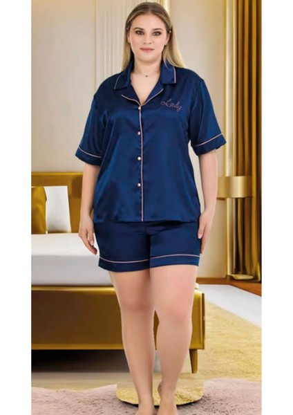 Lacivert Düz Şortlu 2XL-3XL-4XL Beden Pijama Takımı