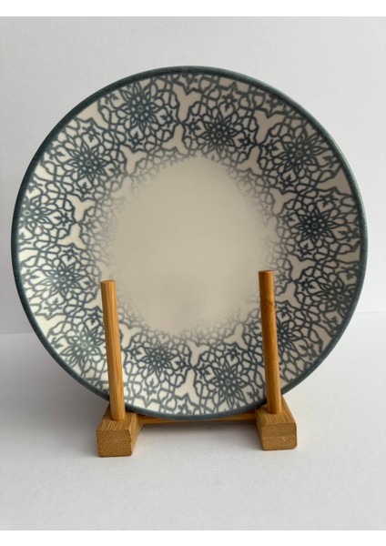 Desenli 21 cm Krem Yemek Tabağı 6 Lı