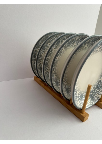 Desenli 21 cm Krem Yemek Tabağı 6 Lı modelleri