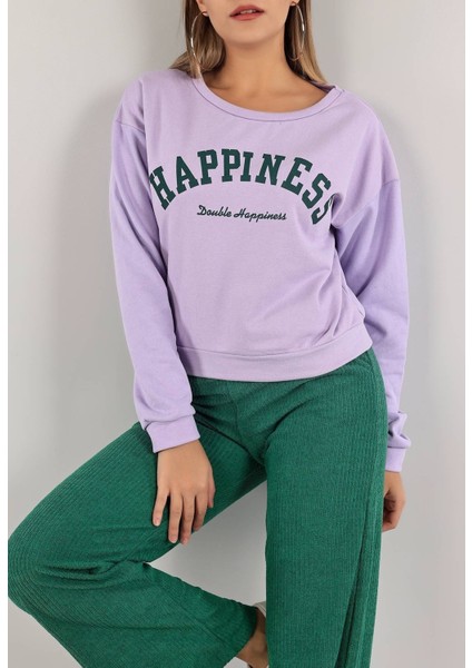 Baskılı Crop Sweat Lila - 0135.159.