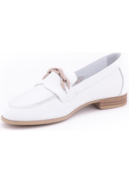 Kadın Loafer Ayakkabı Deri Beyaz Renk Kısa Topuklu Rahat Kullanım fırsatları