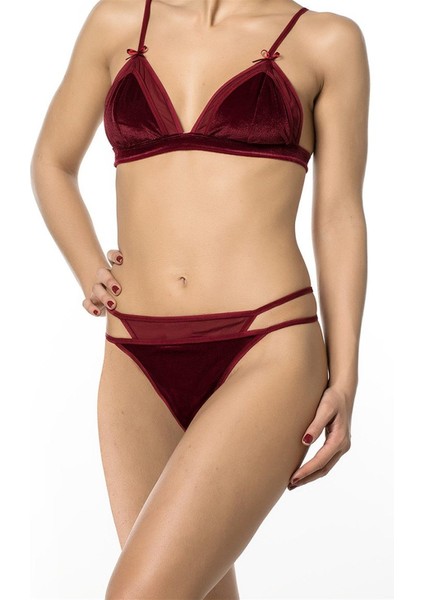 Miorre Bliss Bordo Velvet Bralet Takım