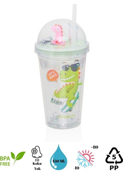 Çift Duvarlı Tumbler Pipetli Milkshake Bardağı 450 ml