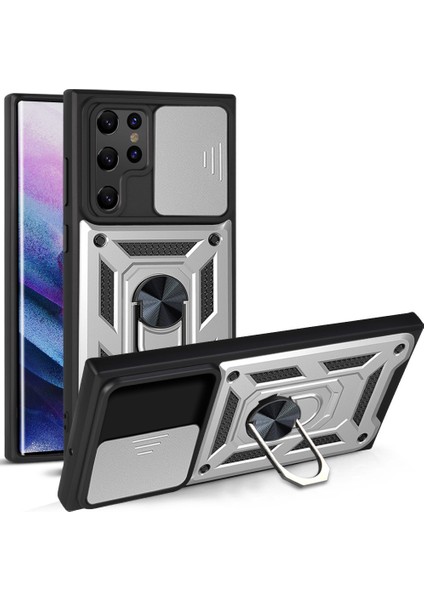 Samsung Galaxy S22 Ultra 5g Kickstand Zırhlı Manyetik Halkalı Telefon Kılıfı Sağlam Koruyucu Askeri Sınıf Darbeye Dayanıklı Kılıf (Yurt Dışından)