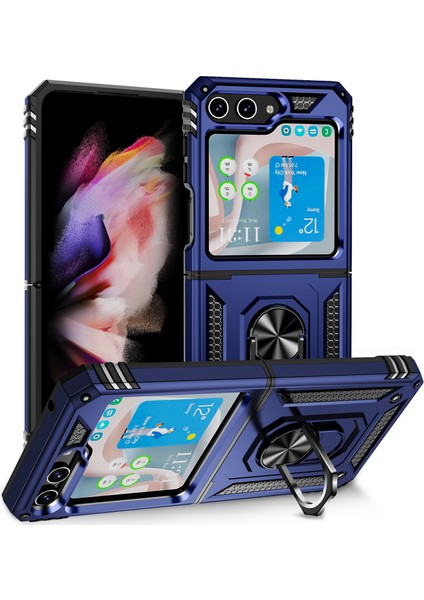 Samsung Galaxy Z Flip 5 Kickstand Zırhlı Manyetik Halkalı Telefon Kılıfı Sağlam Koruyucu Askeri Sınıf Darbeye Dayanıklı Kılıf (Yurt Dışından)