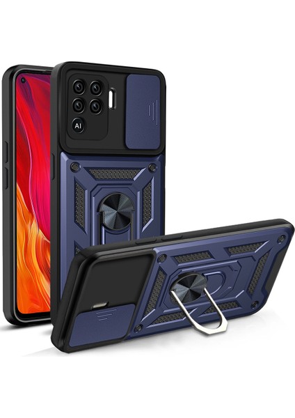 Oppo Reno 5 Lite Kickstand Zırhlı Manyetik Halkalı Telefon Kılıfı Sağlam Koruyucu Askeri Sınıf Darbeye Dayanıklı Kılıf (Yurt Dışından)