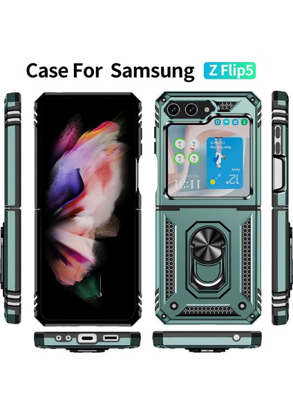 Samsung Galaxy Z Flip 5 Kickstand Zırhlı Manyetik Halkalı Telefon Kılıfı Sağlam Koruyucu Askeri Sınıf Darbeye Dayanıklı Kılıf (Yurt Dışından) fiyatları