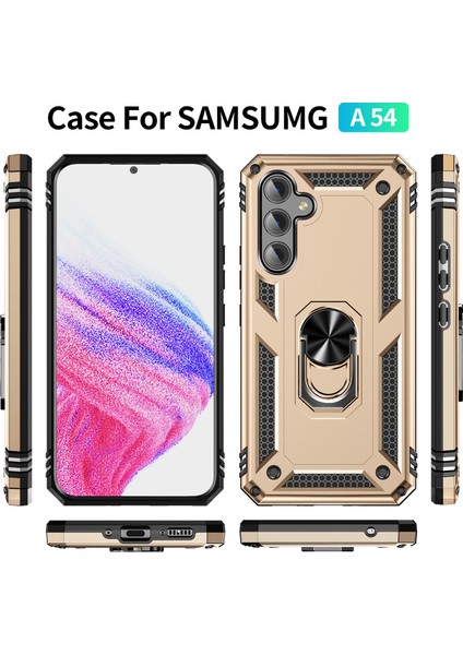 Samsung Galaxy A54 Kickstand Zırhlı Manyetik Halkalı Telefon Kılıfı Sağlam Koruyucu Askeri Sınıf Darbeye Dayanıklı Kılıf (Yurt Dışından)