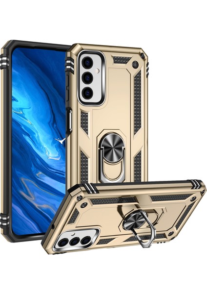 Samsung Galaxy M23 Kickstand Zırhlı Manyetik Halkalı Telefon Kılıfı Sağlam Koruyucu Askeri Sınıf Darbeye Dayanıklı Kılıf (Yurt Dışından)