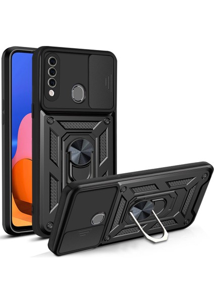 Samsung Galaxy A20S Kickstand Zırhlı Manyetik Halkalı Telefon Kılıfı Sağlam Koruyucu Askeri Sınıf Darbeye Dayanıklı Kılıf (Yurt Dışından)