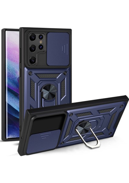 Samsung Galaxy S22 Ultra 5g Kickstand Zırhlı Manyetik Halkalı Telefon Kılıfı Sağlam Koruyucu Askeri Sınıf Darbeye Dayanıklı Kılıf (Yurt Dışından)
