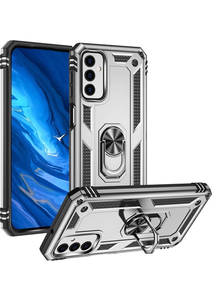 Samsung Galaxy M23 Kickstand Zırhlı Manyetik Halkalı Telefon Kılıfı Sağlam Koruyucu Askeri Sınıf Darbeye Dayanıklı Kılıf (Yurt Dışından)