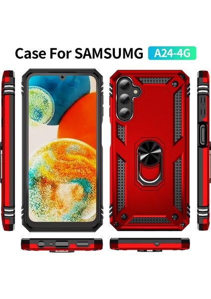 Samsung Galaxy A24 Kickstand Zırhlı Manyetik Halkalı Telefon Kılıfı Sağlam Koruyucu Askeri Sınıf Darbeye Dayanıklı Kılıf (Yurt Dışından)