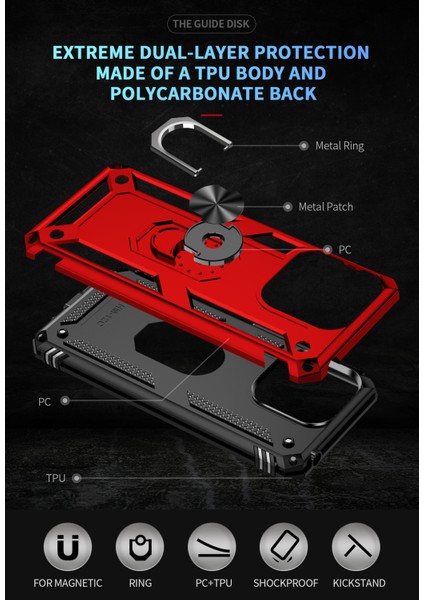 Xiaomi Redmi 12C Kickstand Zırhlı Manyetik Halkalı Telefon Kılıfı Sağlam Koruyucu Askeri Sınıf Darbeye Dayanıklı Kılıf (Yurt Dışından) fiyatları