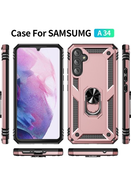 Samsung Galaxy A34 Kickstand Zırhlı Manyetik Halkalı Telefon Kılıfı Sağlam Koruyucu Askeri Sınıf Darbeye Dayanıklı Kılıf (Yurt Dışından) fiyatları