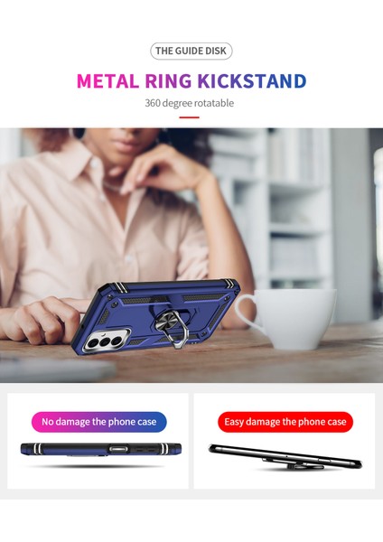 Samsung Galaxy M23 Kickstand Zırhlı Manyetik Halkalı Telefon Kılıfı Sağlam Koruyucu Askeri Sınıf Darbeye Dayanıklı Kılıf (Yurt Dışından) modelleri