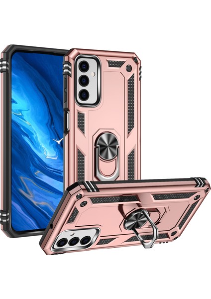 Samsung Galaxy M23 Kickstand Zırhlı Manyetik Halkalı Telefon Kılıfı Sağlam Koruyucu Askeri Sınıf Darbeye Dayanıklı Kılıf (Yurt Dışından)