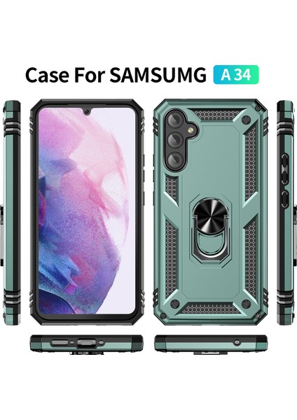 Samsung Galaxy A34 Kickstand Zırhlı Manyetik Halkalı Telefon Kılıfı Sağlam Koruyucu Askeri Sınıf Darbeye Dayanıklı Kılıf (Yurt Dışından)